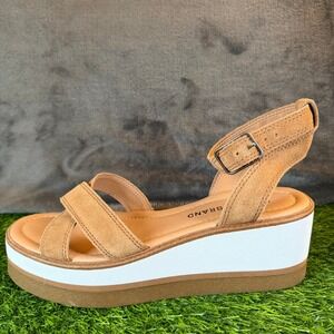 Lucky Brand Tarhi Tan Suede Platform Wedge Sandals Womens 8.5 LK-TARHI Brazil